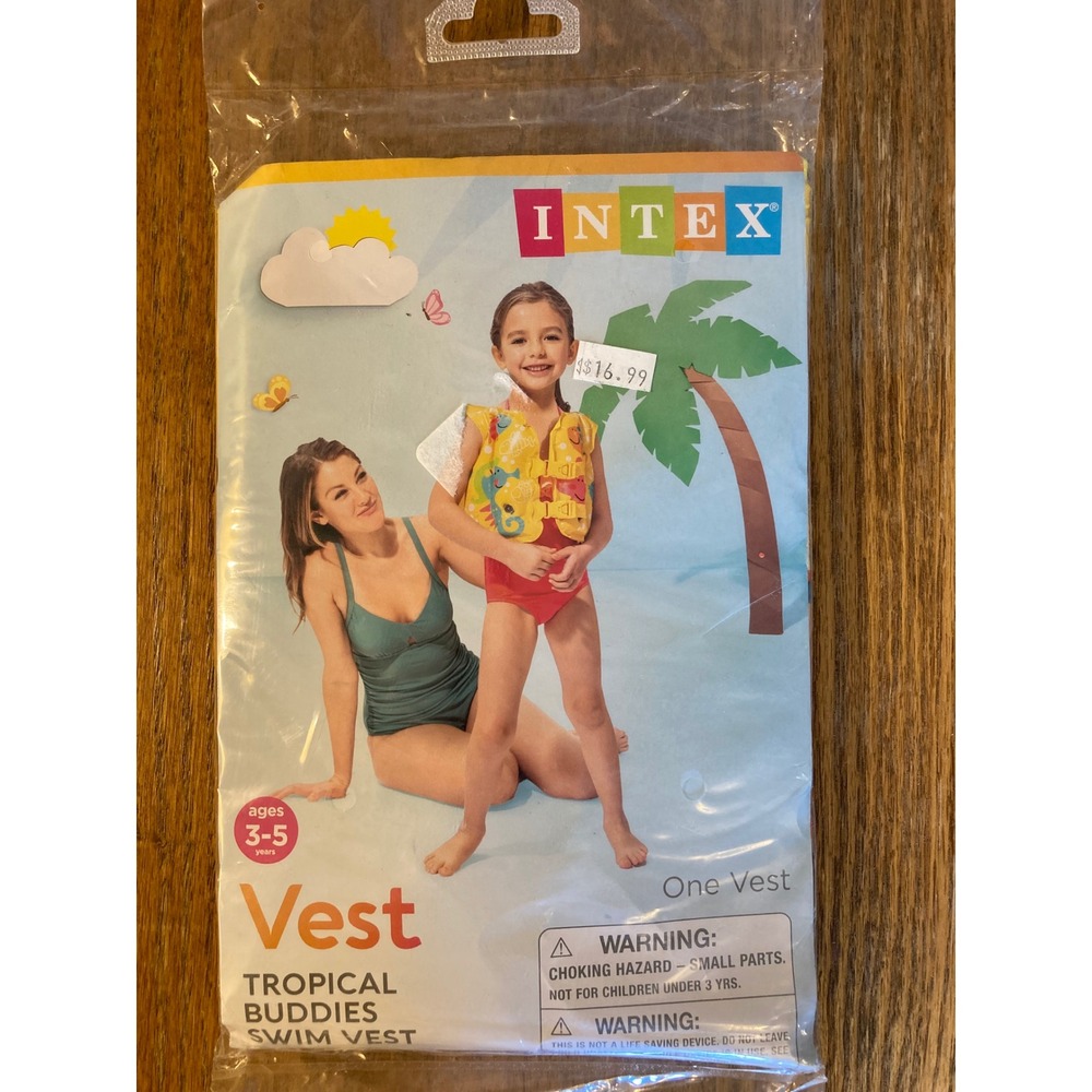 Intex Tropical Buddies Swim Vest Inflatable Life Jacket Yellow Ages 3-5 59661EP